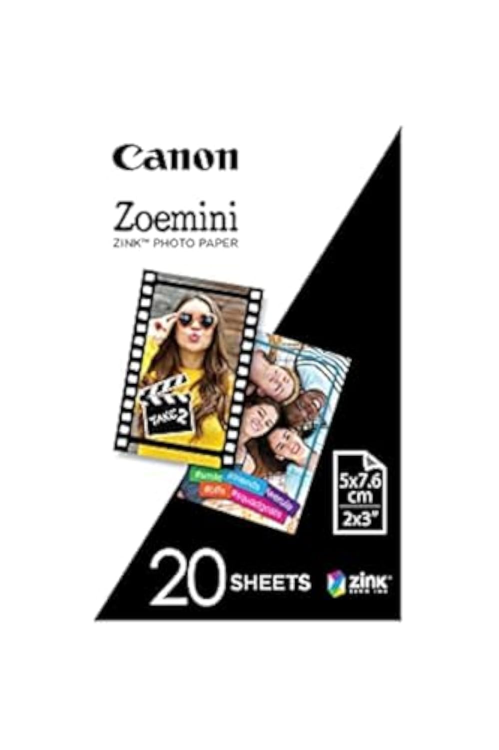 20-Piece Zoemini Zink Sticky-Backed Photo Paper Black